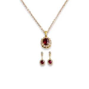 18K Gold-Plated Pink Zircon Necklace and Earrings Set