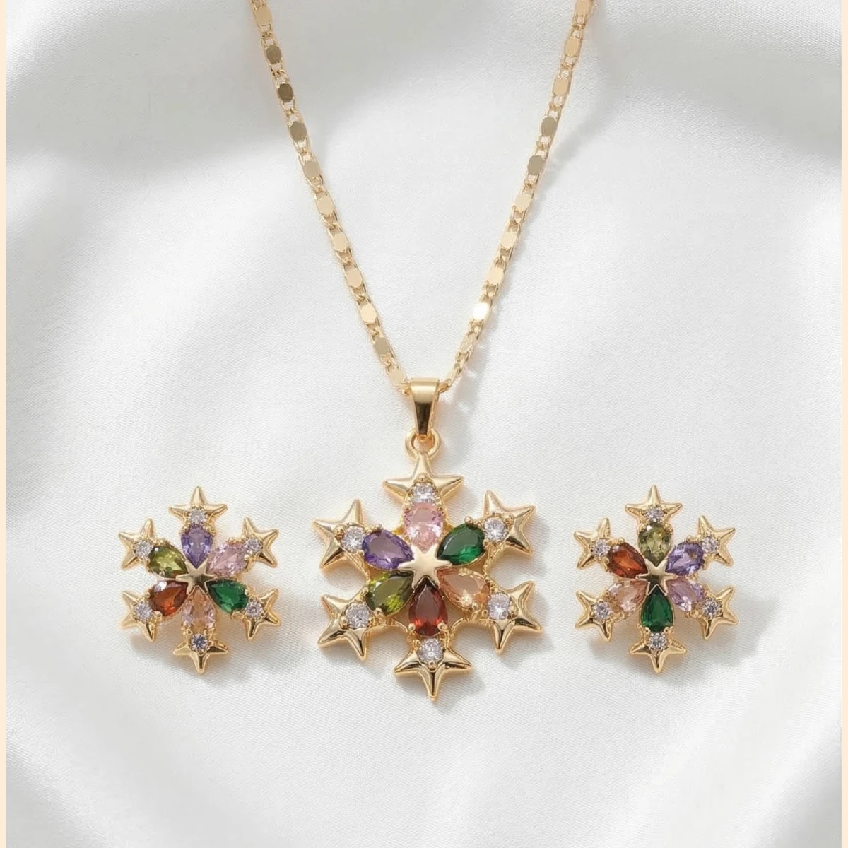 18K Gold-Plated Crystal Multi Color Zircon Jewelry Set