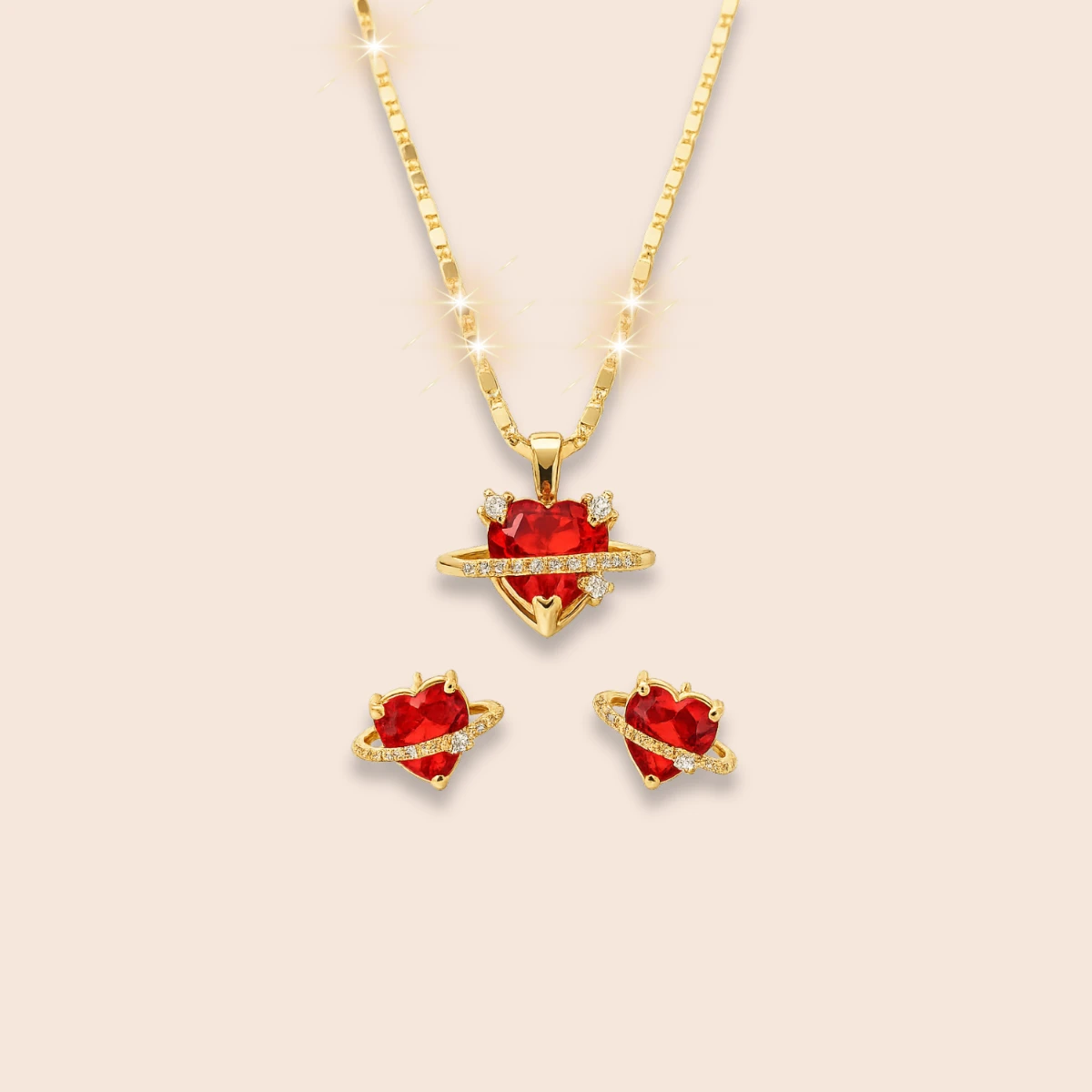Red Heart Zircon Jewelry Set