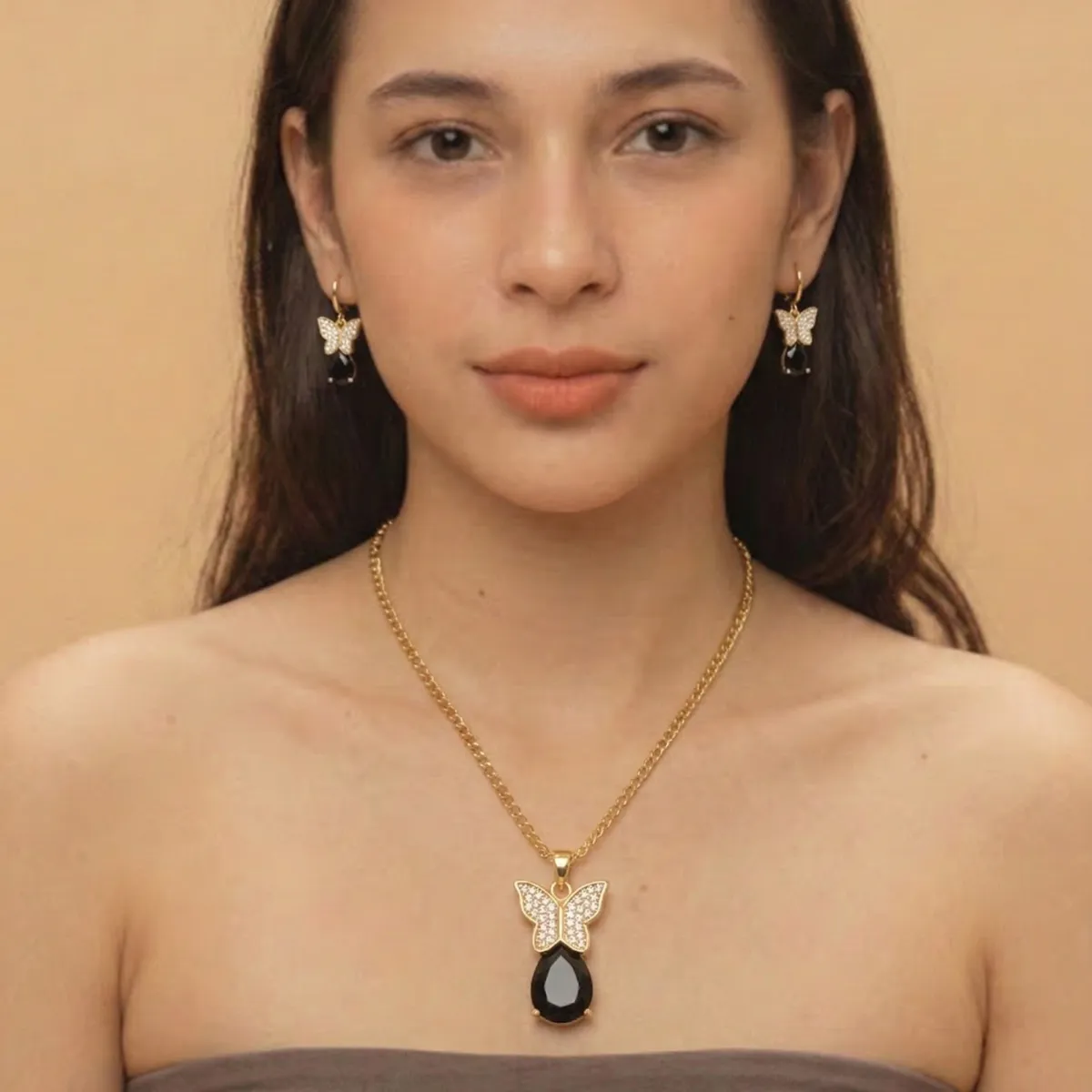 black-butterfly-pendant-jewelry-set-front