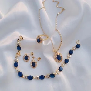 18K Gold-Plated Blue Zircon Cluster Complete Jewelry Set