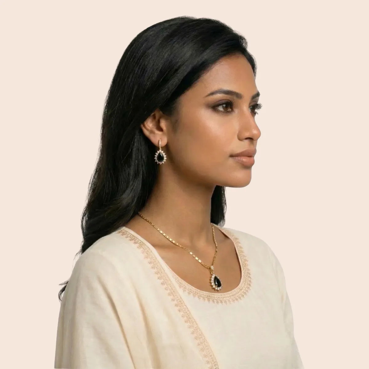 Tear Drop Onyx Zircon Jewelry Set