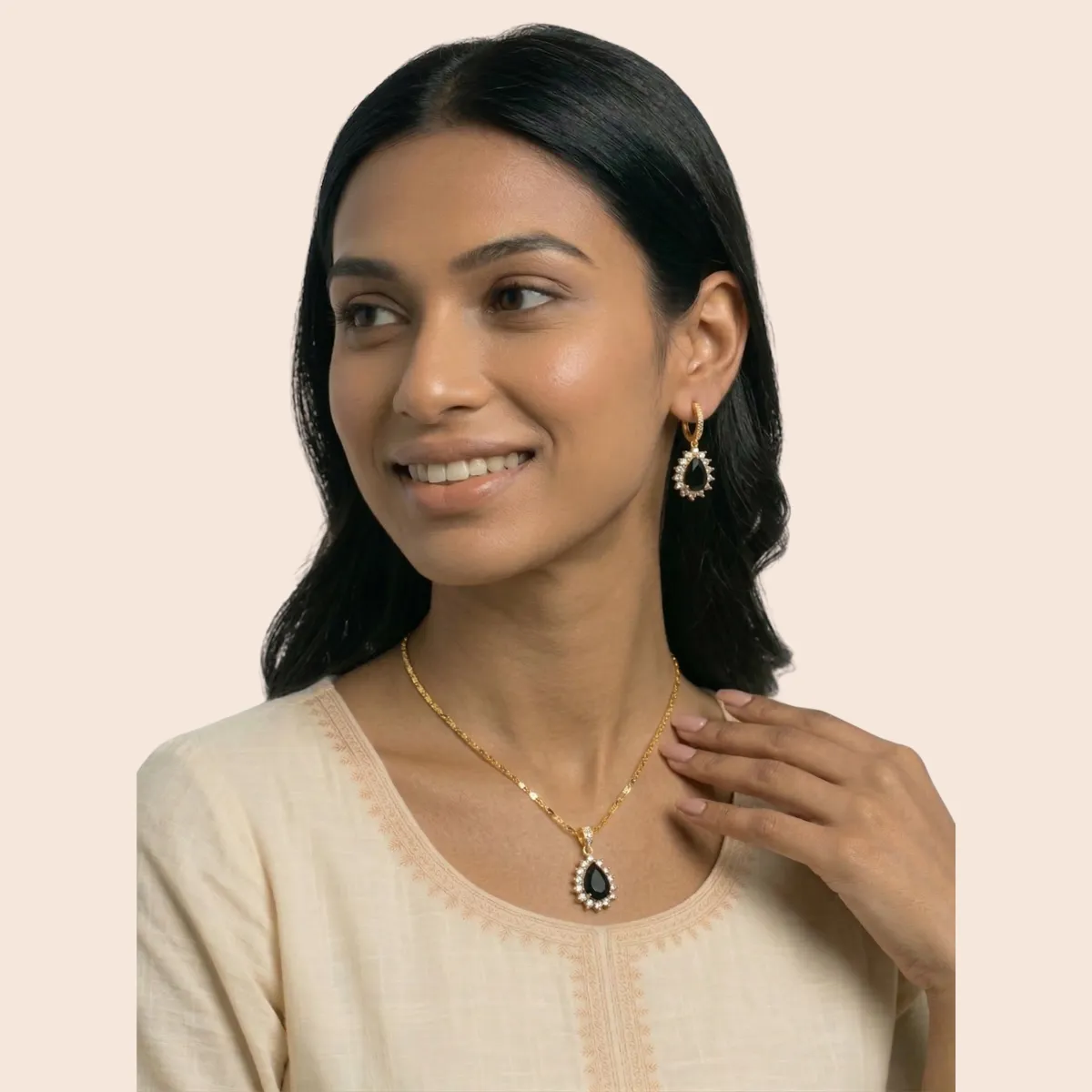 Tear Drop Onyx Zircon Jewelry Set