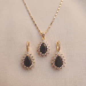 18K Gold-Plated Tear Drop Onyx Zircon Jewelry Set