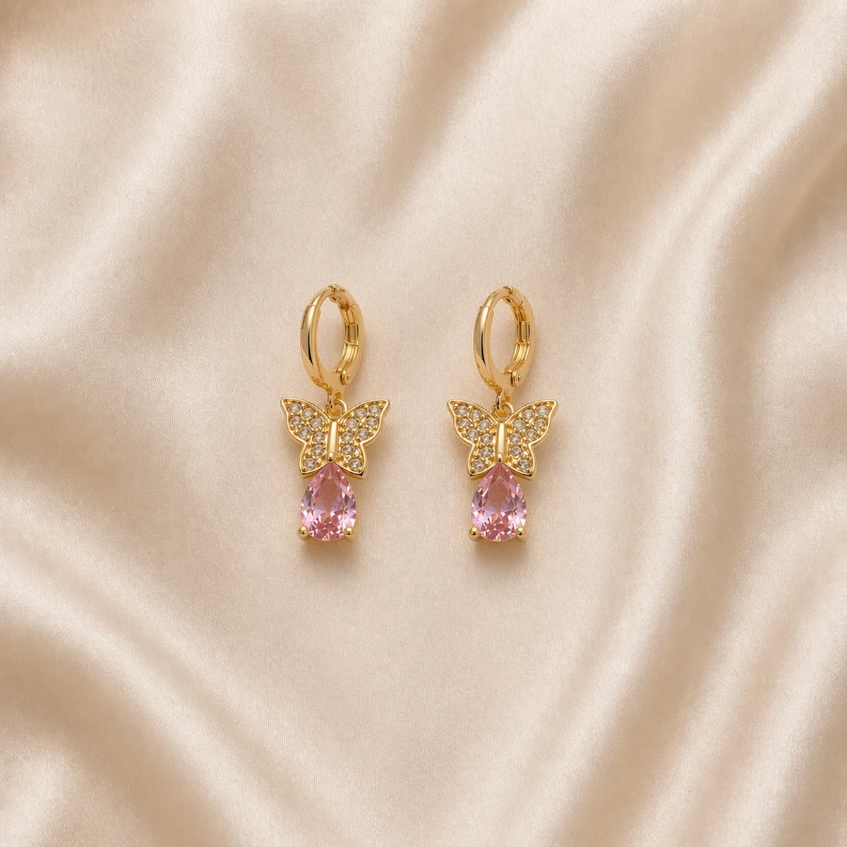 Light Pink Butterfly Zircon Jewelry Set