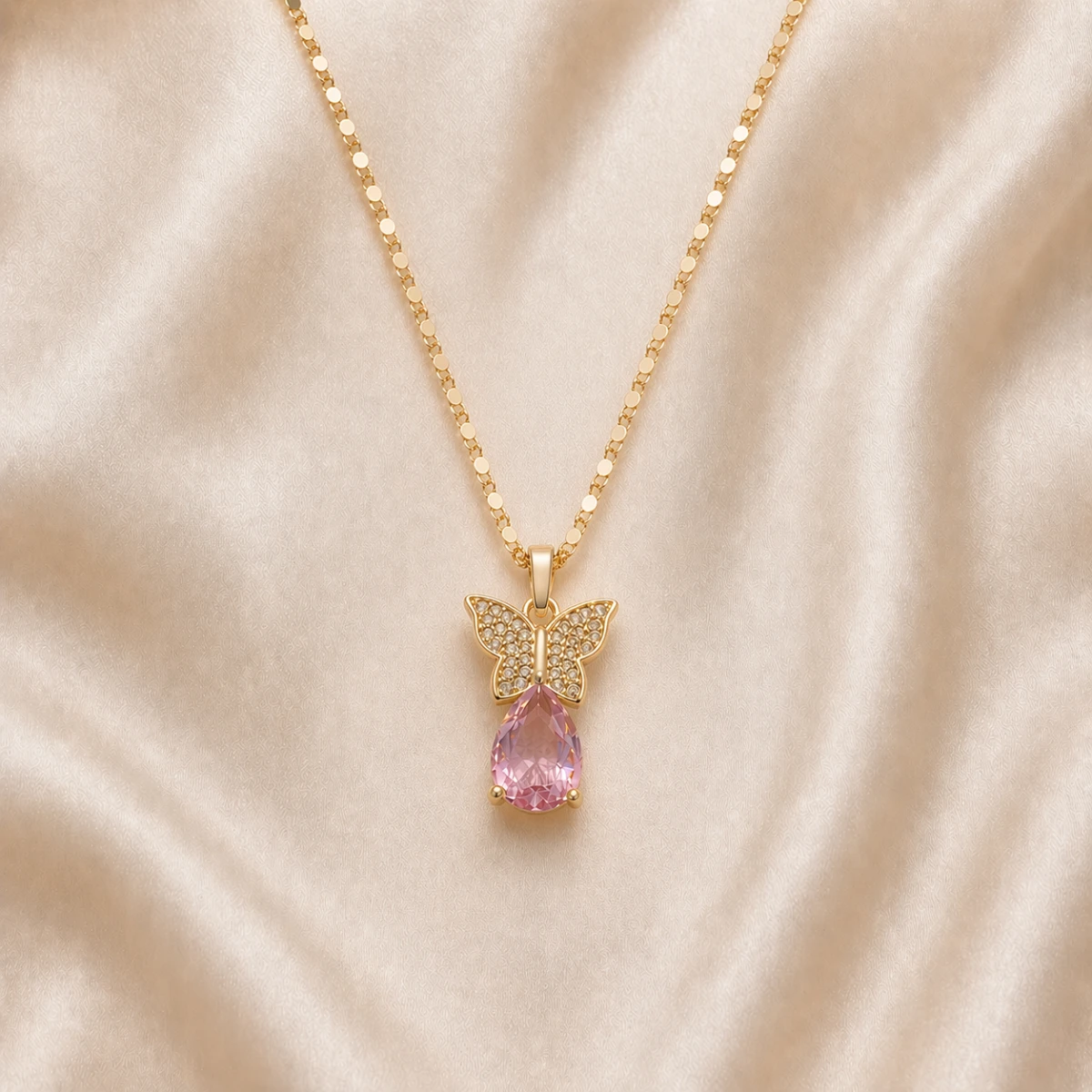 Light Pink Butterfly Zircon Jewelry Set