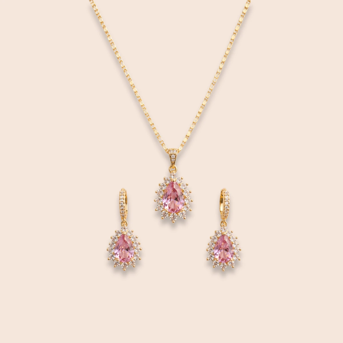 Pink Tear Drop Zircon Jewelry Set