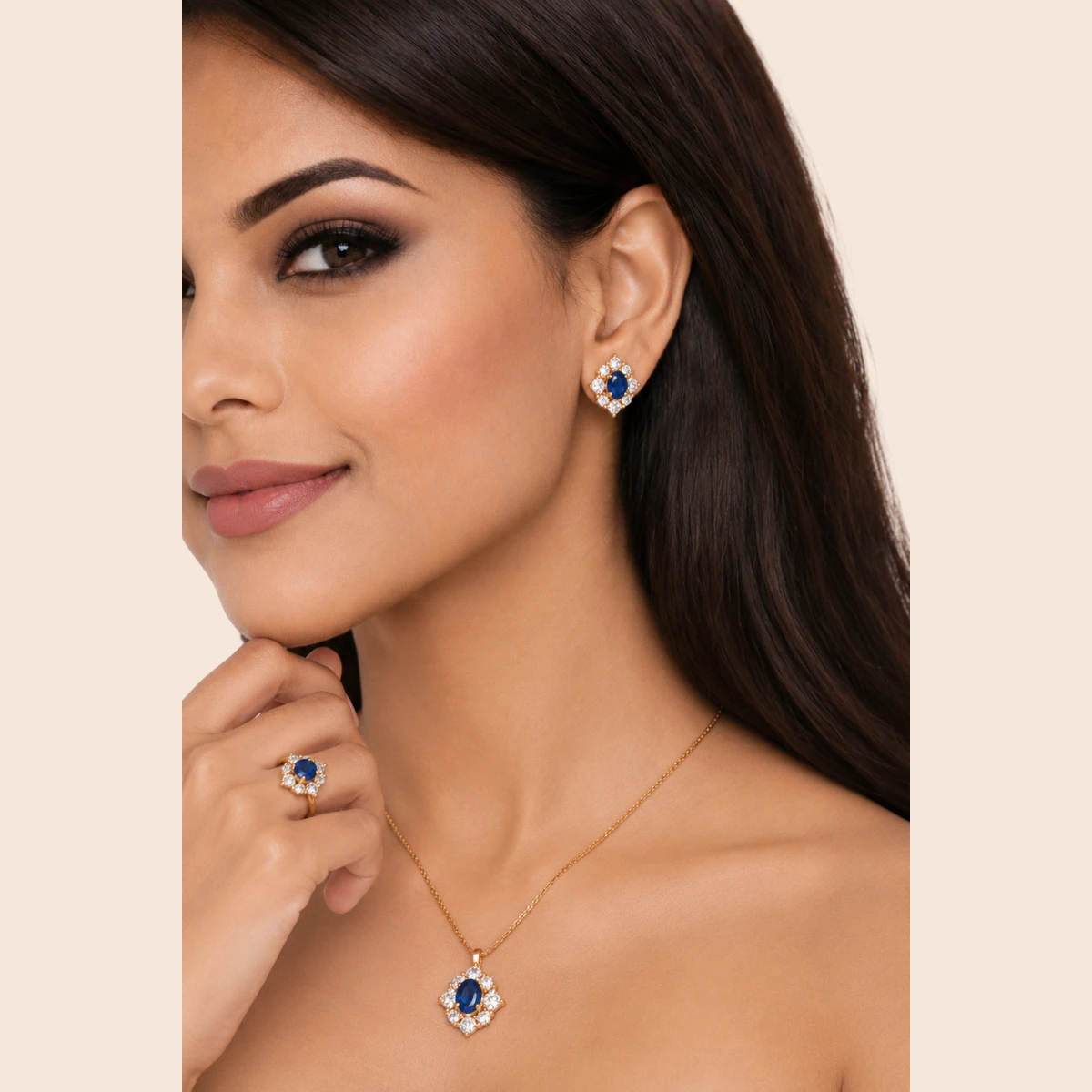 18K Gold-Plated Royal Blue Zircon Jewelry Set - Image 5