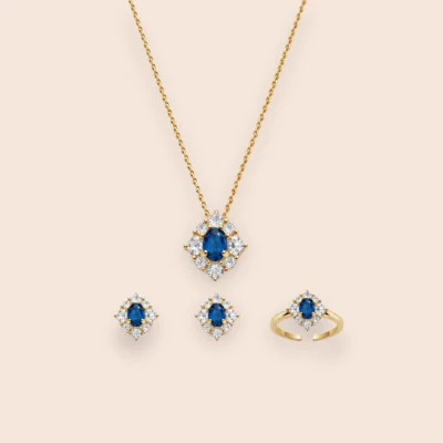 18K Gold-Plated Royal Blue Zircon Jewelry Set