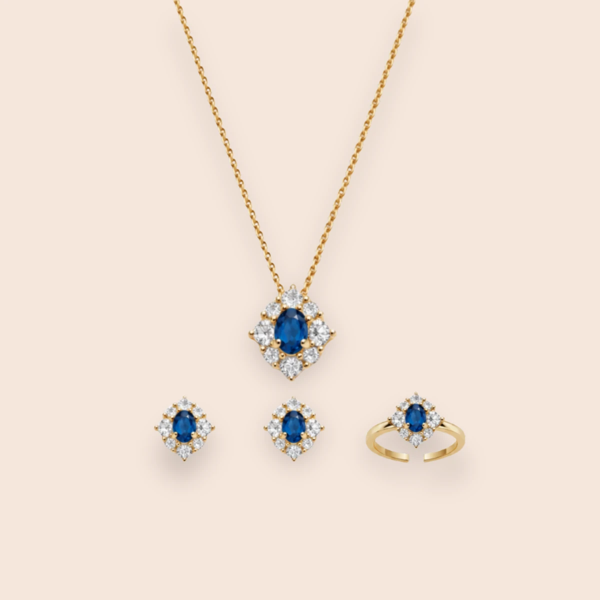 18K Gold-Plated Royal Blue Zircon Jewelry Set
