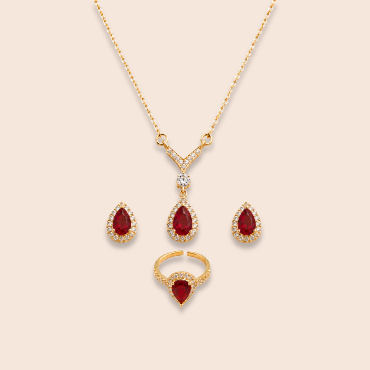 Royal Ruby Drop Zircon Jewelry Set