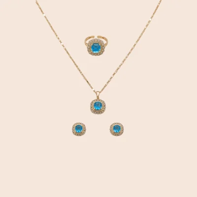 18K Gold-Plated Royal Ocean Blue Crystal Jewelry Set