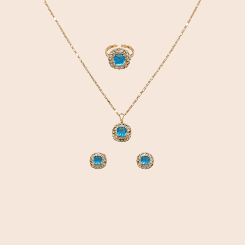 18K Gold-Plated Royal Ocean Blue Crystal Jewelry Set