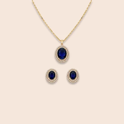 18K Gold-Plated Deep Royal Sapphire Blue Zircon Jewelry Set