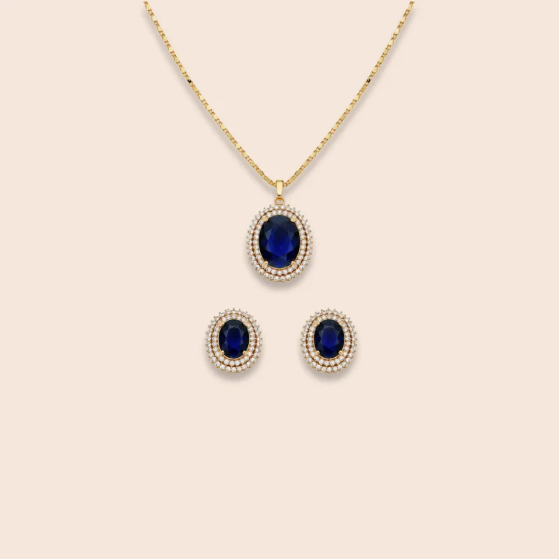 18K Gold-Plated Deep Royal Sapphire Blue Zircon Jewelry Set