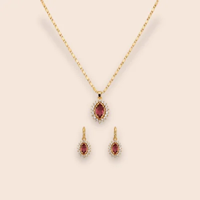 18K Gold-Plated Marquise Red Zircon Jewelry Set