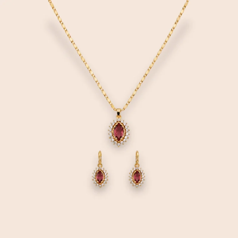 18K Gold-Plated Marquise Red Zircon Jewelry Set