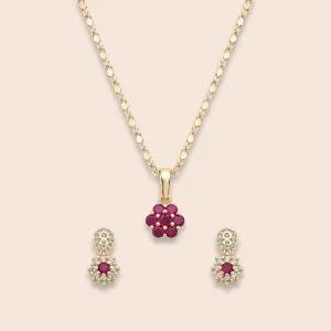 18K Gold-Plated Ruby Red Stone Jewelry Set