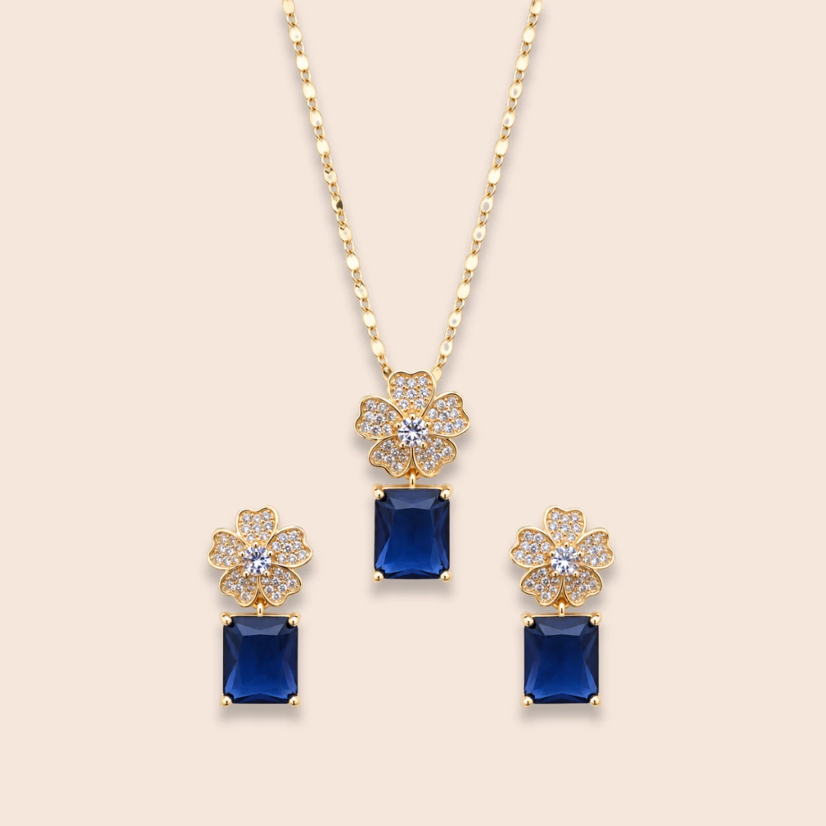 18K Gold Plated Sapphire Crystal Jewelry Set