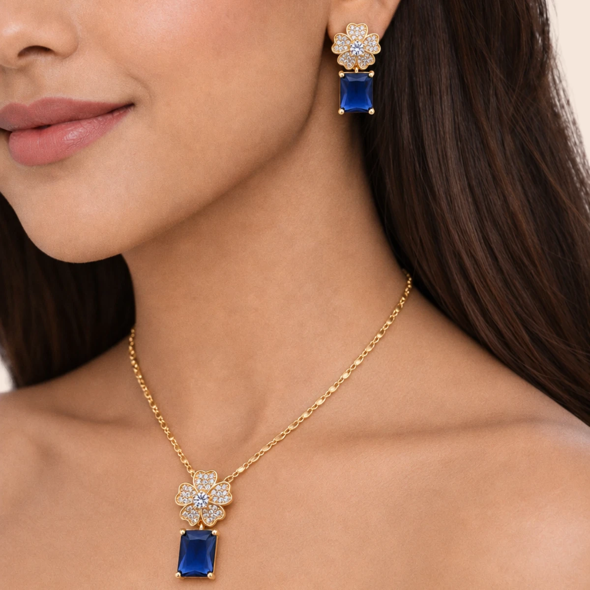 18K Gold Plated Sapphire Crystal Jewelry Set - Image 4
