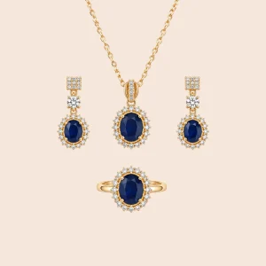 18K Gold-Plated Oval Blue Zircon Jewelry Set