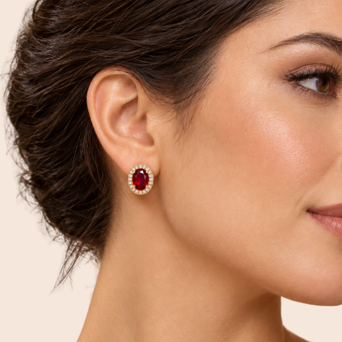 18K Gold Plated Halo Red Zircon Jewelry Set - Image 4