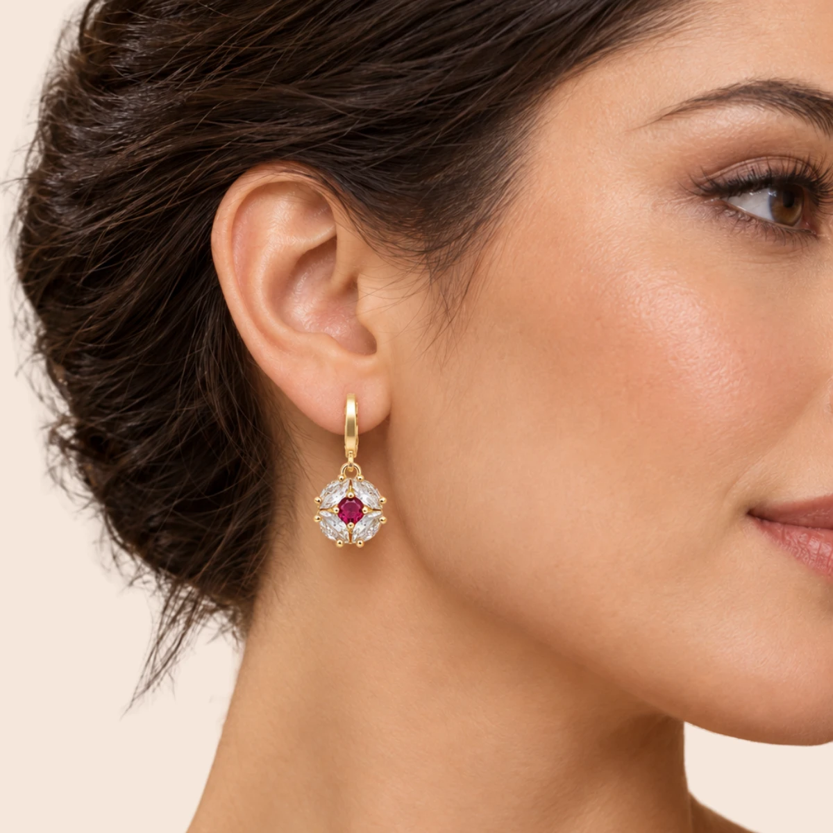 18K Gold Plated Round Red Zircon Jewelry Set - Image 4