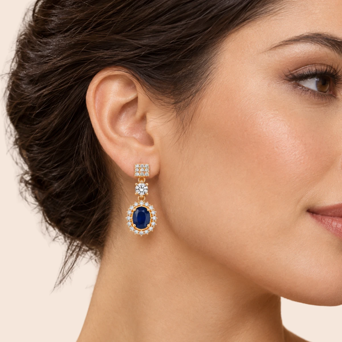 18K Gold-Plated Oval Blue Zircon Jewelry Set - Image 4