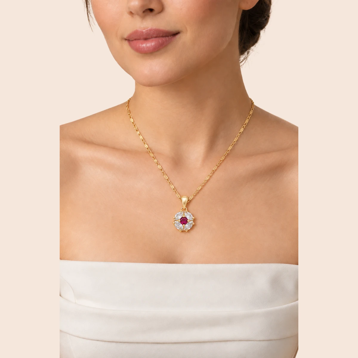 18K Gold Plated Round Red Zircon Jewelry Set - Image 3