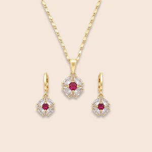 18K Gold Plated Round Red Zircon Jewelry Set